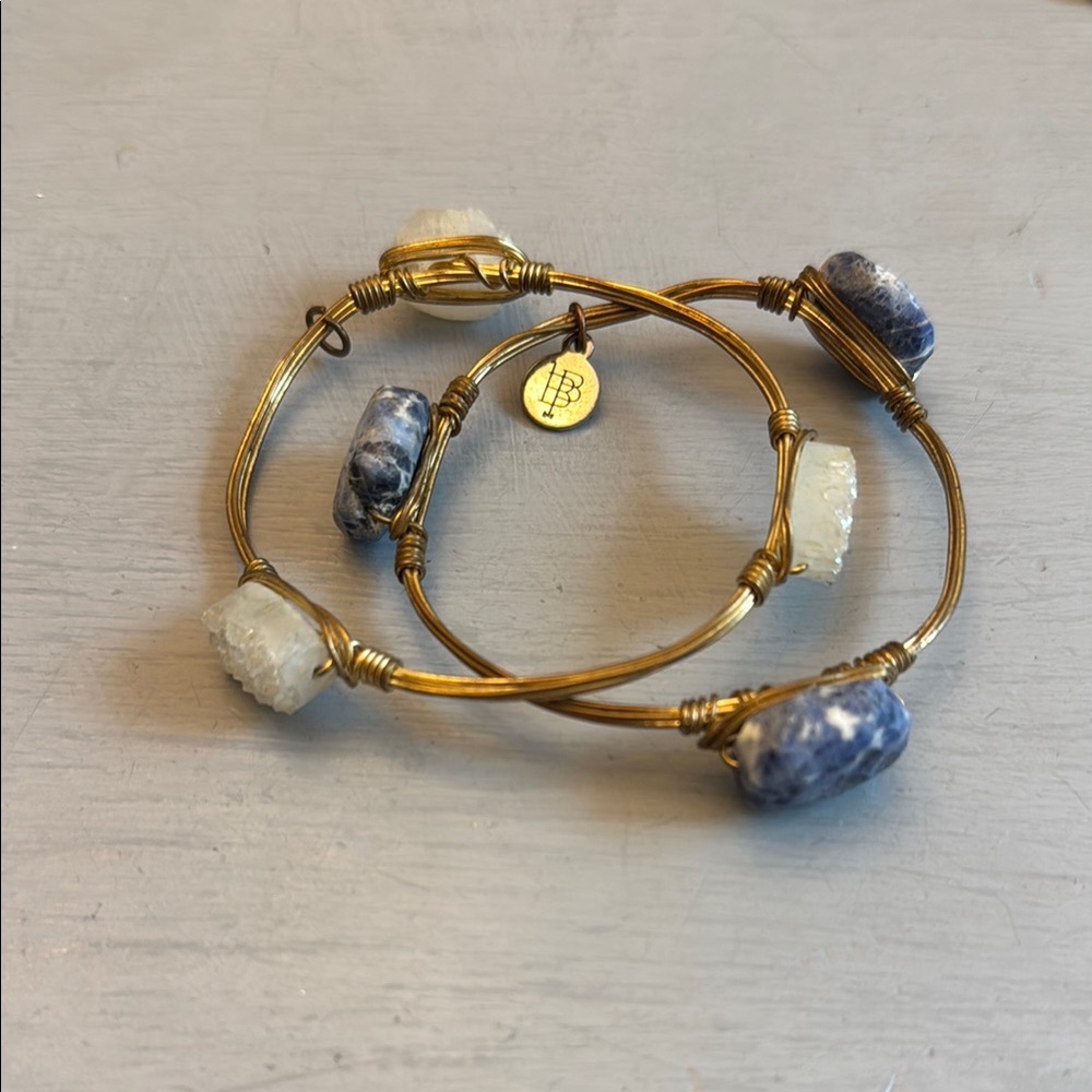 Bourbon & Bowties Gold and Blue Stone Wire Bracelet Set